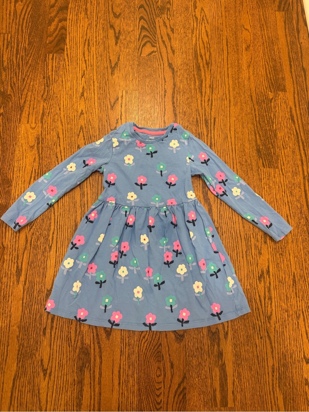 Marks & Spencer Blue Long-Sleeve Floral Knit Dress